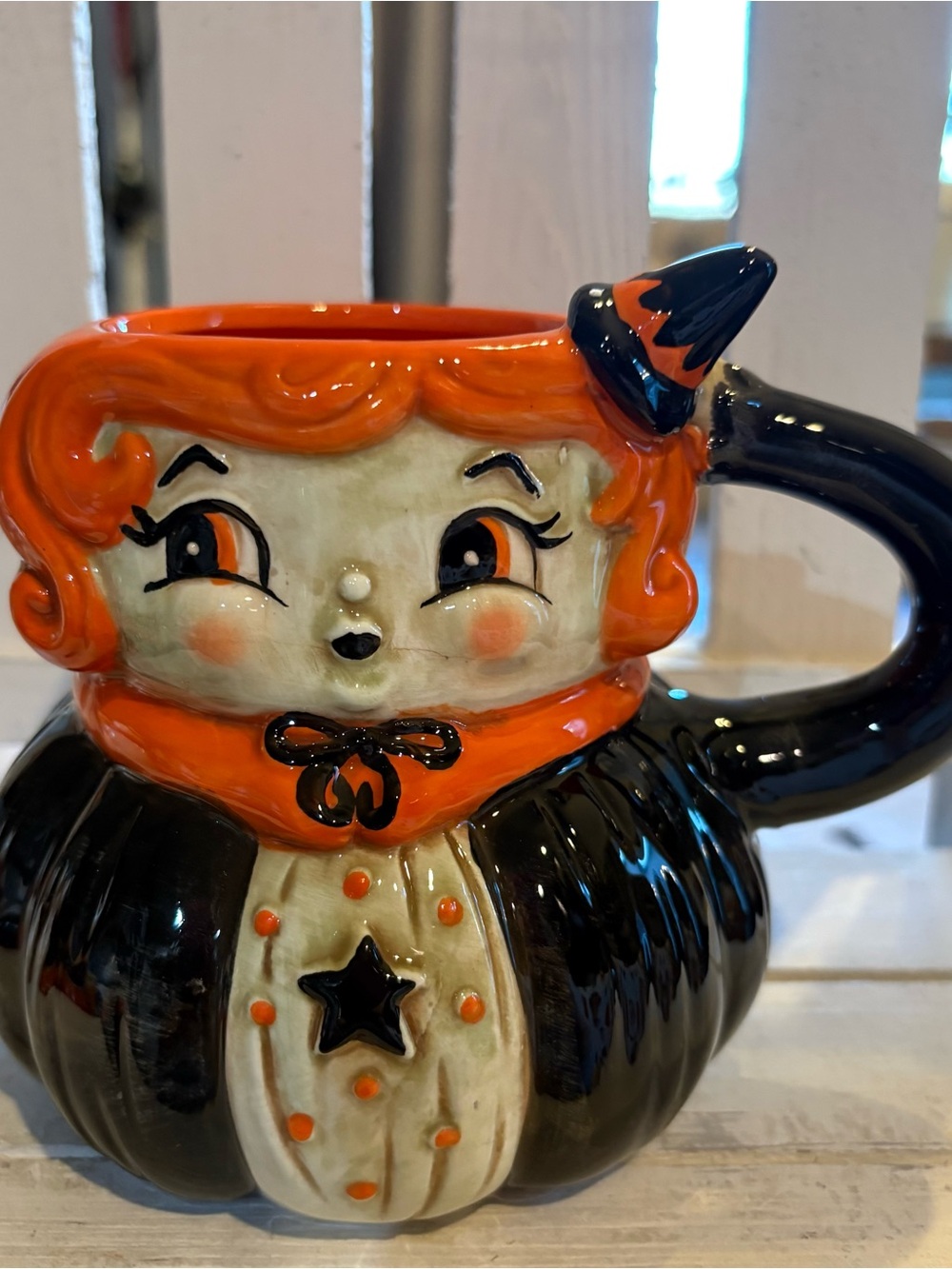 Magenta Halloween Witch Pumpkin Mug - Orange and Black